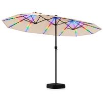Sodo skėtis dvipusis su 144 LED lemputėmis, smėlio spalvos, 436 × 258 × 254 cm