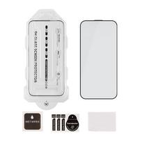 OBAL:ME 5D stiklinis ekrano apsauginis stiklas su aplikatoriumi, skirtas Apple iPhone 13/13 Pro/14/16e/17e, juodas