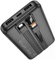 Nešiojamas įkroviklis (powerbank) Hoco 10000 mAh 2A su įmontuotais USB C + Lightning kabeliais J118 juodas