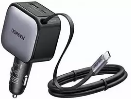 Įkroviklis samochodowa Ugreen EC603, USB-C + USB, 90W, ze zwijanym kablem (pilka)