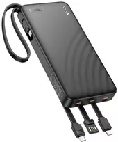 Nešiojamasis įkroviklis (powerbank) Hoco 10000 mAh 2A su keturiais įtaisytais kabeliais USB A + USB C + Lightning + Micro USB J146 juodas