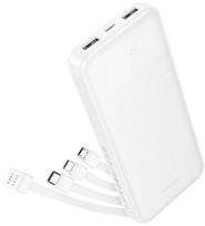 Nešiojamas įkroviklis Hoco 10000 mAh 2A su keturiais įmontuotais kabeliais USB A + USB C + Lightning + Micro USB J163 baltas