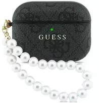 Guess PU 4G Classic logotipo perlų dirželio dėklas AirPods Pro 3 juodas