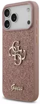 Guess PU fiksuotas blizgus 4G metalo logotipo telefonų dėklas iPhone 17 Pro Max rožinis