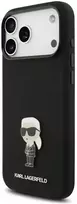 Karl Lagerfeld Skysto silikono Metal Ikonik telefono dėklas, skirtas Apple iPhone 17 Pro Max, juodas