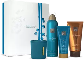 Kūno priežiūros priemonių rinkinys Rituals: The Ritual of Hammam (dušo putos 200 ml + juodasis muilas 150 ml + kūno kremas 100 ml + kvapioji žvakė 140 g)