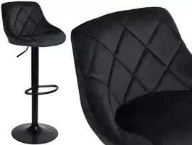 Juoda aksominė baro kėdė, reguliuojamas aukštis, geometrinis dygsniavimas, 360° pasukama, virtuvės pusbario kėdė, pusryčių baro kėdė, valgomojo kėdė