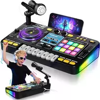 Vaikiškas DJ pultas su mikrofonu, pianino klaviatūra, Bluetooth ir DJ patefonu