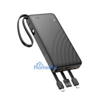 Powerbank Hoco 10000 mAh 2A with four built-in cables USB A + USB C+ Lightning + Micro USB J146 black