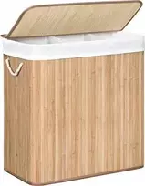 SONGMICS bambukinis skalbinių krepšys, 3 skyrių, 150 l talpa, su dangčiu, LCB091N01