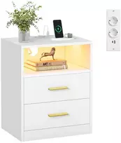 Songmics VASAGLE naktinis staliukas su LED apšvietimu, USB jungtimis ir 2 stalčiais LET629WB01