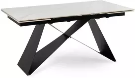 Mebel Elite Išskleidžiamas stalas su keraminiu stalviršiu, 160–240 cm, balto marmuro / juodas