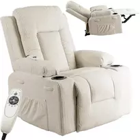 Mebel Elite Atlošiamas masažinis fotelis BOX, smėlio spalvos, rantuotas velvetas