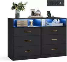 Songmics VASAGLE komoda su LED apšvietimu ir maitinimo lizdais, 6 stalčių, 40 × 119 × 81,2 cm, LTS316BC01
