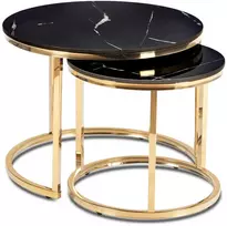 Mebel Elite Keraminių kavos staliukų komplektas MILANO, 45 cm ir 60 cm, juodo marmuro, auksinis