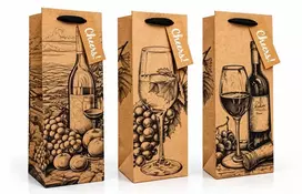 Dovanų maišelis buteliui CHEERS!, 125x345x100mm,  su kortele vardui ar sveikinimui