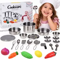 Set of metal pots for children + utensils and vegetables with Velcro ZA6256
