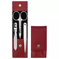 "Zwilling Classic Inox" kelioninis rinkinys - odinis dėklas, 3 dalys - raudonas