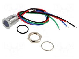 Indicator: LED | flat | RGB | Ø14mm | IP67 | Q14 | cables | 200mm | brass