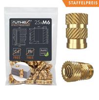 Ruthex - įlydomos žalvarinės srieginės įvorės M6x12.7 25vnt įpakavime