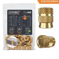 Ruthex - įlydomos žalvarinės srieginės įvorės M8x12.7 20vnt įpakavime