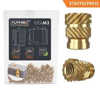 Ruthex - įlydomos žalvarinės srieginės įvorės M3x5.7 100vnt įpakavime