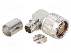 Connector: N | plug | male | coaxial | angled 90° | 50Ω | for cable | PTFE