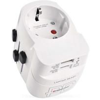 Emos P0056U kelionių adapteris, 1×USB-C PD 45W, 1×USB-A QC 3.0, 100-250V, 7A, baltas