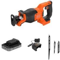 Black Decker Stūmoklinis pjūklas BLCR78E1-QW, 18V, 25.4mm, 2 greičiai, 3 ašmenys, 2.5Ah baterija, 1A įkroviklis, be šepetėlių