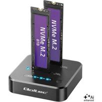 Qoltec dokinimo stotis 52633, 2x8TB, USB-C 3.2, 10Gb/s, PCIe 3.0/4.0/5.0, M.2 NVMe SSD, 2 lizdai, juoda