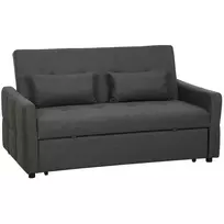 Dvivietė sofa-lova, 3 funkcijų išskleidžiama sofa su reguliuojamu atlošu ir plačia sėdimąja dalimi, tamsiai pilka