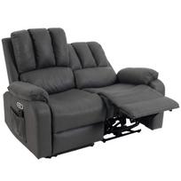 2 vietų elektrinis relax sofa su masažu ir šildymu, USB/USB-C, nuotolinio valdymo pultais, tamsiai pilka