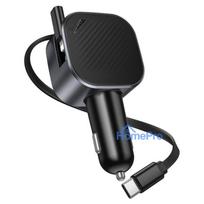 Car charger Hoco USB A + USB C PD QC3.0 45W with retractable cable USB C Z68 black