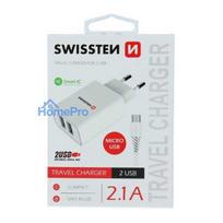 Swissten Smart IC Travel Charger 2 x USB 2.1А + Micro USB Cable White