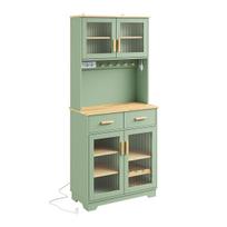 SoBuy Komoda Žalia 78x38x180cm Stiklinės Durys USB Lizdas