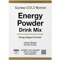 California Gold Nutrition, Energinių miltelių gėrimo mišinys su kaliu, natriu, kofeinu ir vitaminu C, citrina ir imbieru, 20 pakelių po 10 g (0,35 uncijos)