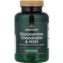 Swanson Vitamins, Gliukozaminas, chondroitinas ir MSM su hialurono rūgštimi ir kolagenu, 90 kapsulių