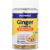 Enzymedica, Imbiero ir vitamino B6 guminukai, citrinų ir imbiero skonio, 60 guminukų