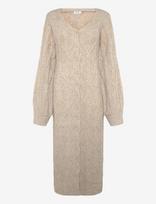 Bubbleroom - Cable Knitted Volume Sleeve Cardigan Dress - Ilga suknelė - Smėlio