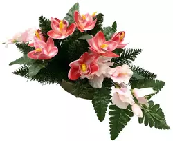 Vėlinių puokštė iš rožinių dirbtinių kardelių ir orchidėjų žiedų