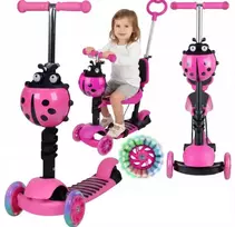 Vaikiškas balansinis paspirtukas su stūmimo rankena Scooter 5in1, rožinis