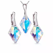 Diamond Sky Jewelry Sidabrinis papuošalų rinkinys moterims DiamondSky „Rhombus (Aurora Borealis)“ su Swarovski kristalais