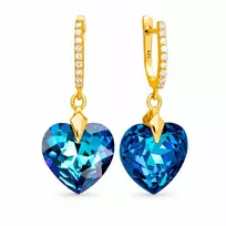 Diamond Sky Jewelry Sidabriniai auskarai moterims DiamondSky „Romantic Heart III (Bermuda Mėlyna)“ su Swarovski kristalais