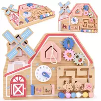 Jokomisiada Wooden Farm Busy Board – Sensory House with Animal Maze ZA6485