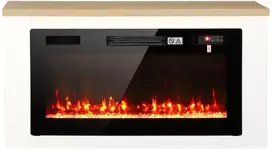 Elektrinis židinys su TV spintele, baltas, 114 × 30 × 60 cm