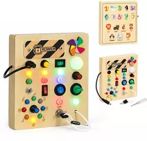 Medinė interaktyvi lavinamoji lenta su jungikliais ir LED lemputėmis ECOTOYS
