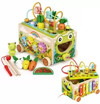Medinis 8-in-1 varlės formos lavinamasis kubas su vaikštyne, formų rūšiuokliu, ksilofonu ir kirmėlių žvejyba ECOTOYS