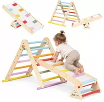 Medinė žaidimų aikštelė vaikams, Montessori laipiojimo rinkinys su kopėčiomis ir balansavimo sija LUNA ECOTOYS