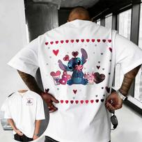 2026 Summer Disney Stitch Tshirt Mens Street Fashion 100 Pure Cotton Shortsleeved Casual Loose Breathable Top 2XL gray