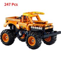 42118 Techninis Monster Jam Grave Digger Transporto priemonės konstravimo kaladėlių rinkinys 2 viename Visureigio triukai Atgal traukiamas automobilio žaislas Kalėdinės dovanos bagged orange
